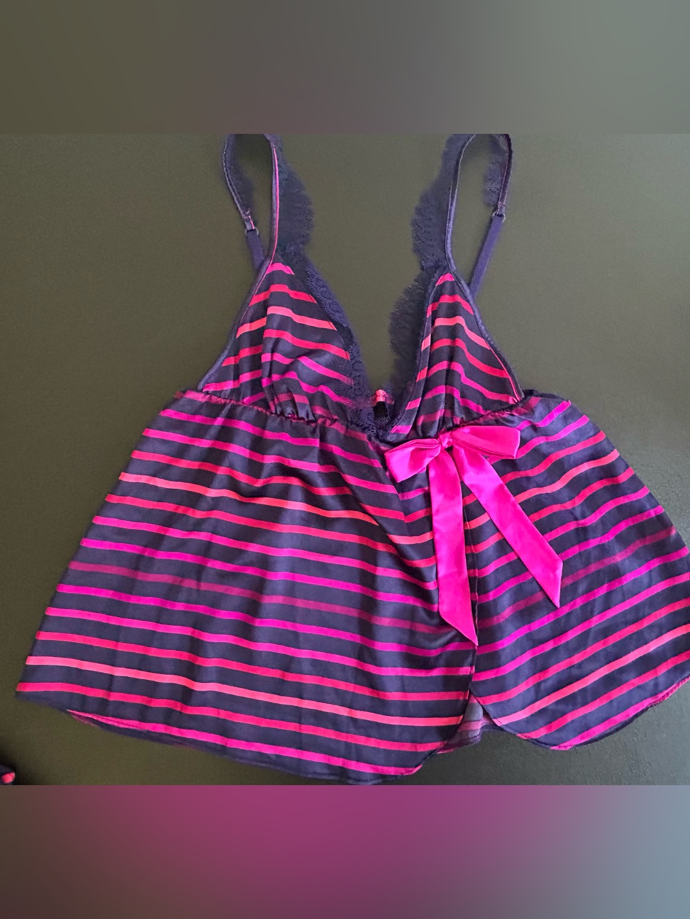 VICTORIA SECRET SEXY LITTLE THINGS Striped Satin Baby Doll Lingerie Set VIBRANT - Picture 3 of 13